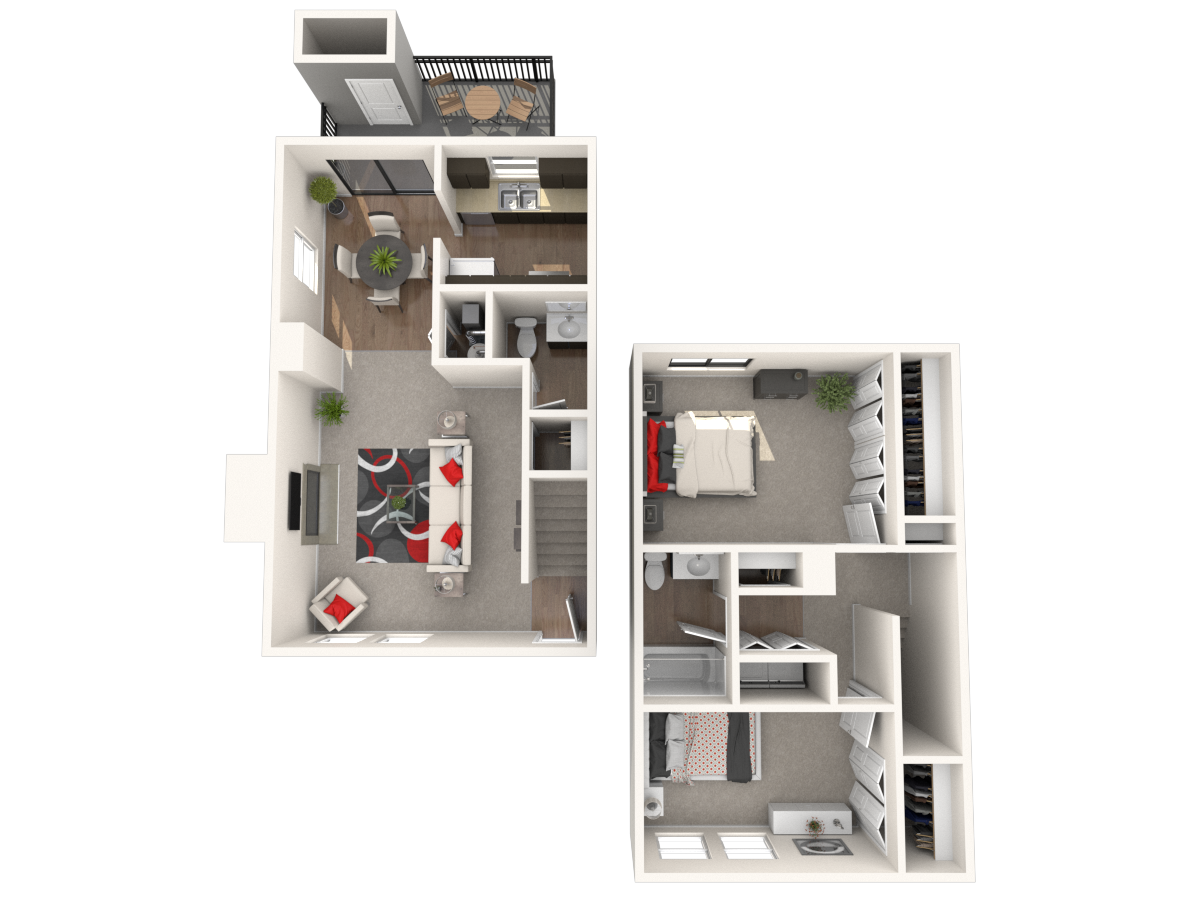 Floor plan for 2 beds, 1.5 baths, 992 sqft